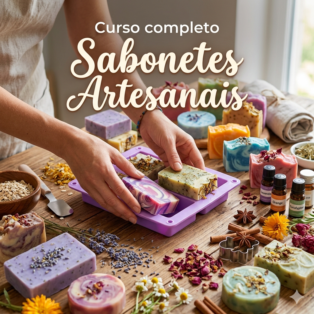 Mãos de mulher fazendo sabonetes artesanais
